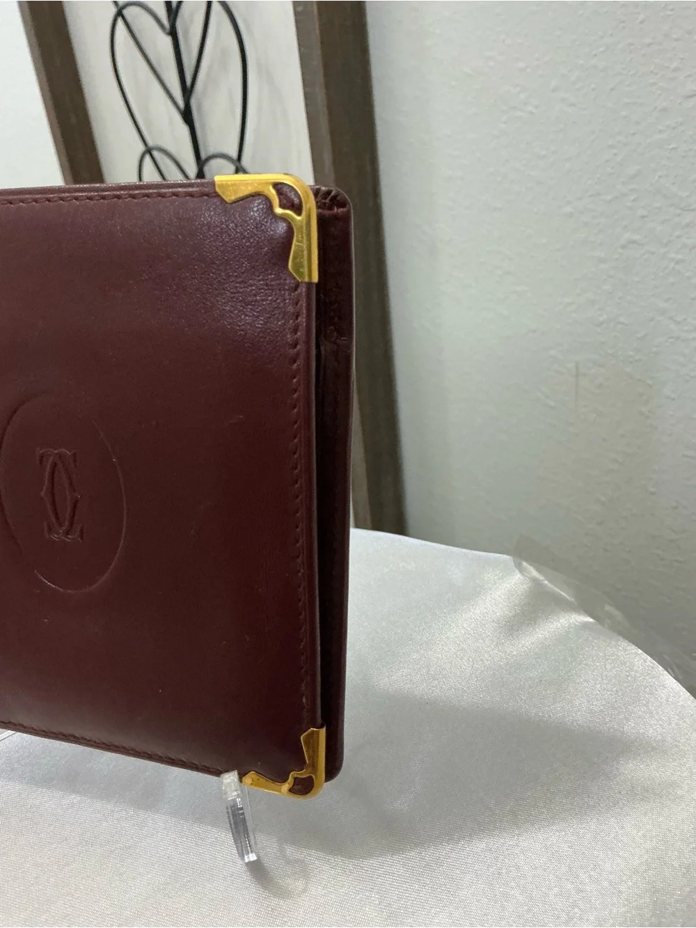 Preowned Vintage Cartier Burgundy Leather Bifold Wallet with 2 COAs